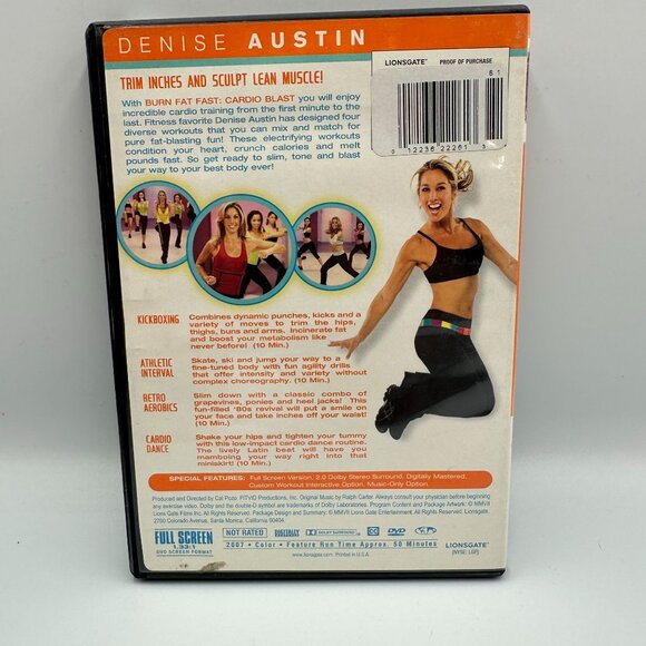 Denise Austin Burn Fat Fast Cardio Blast DVD Lionsgate Full Screen 2007 Workout - Picture 2 of 3